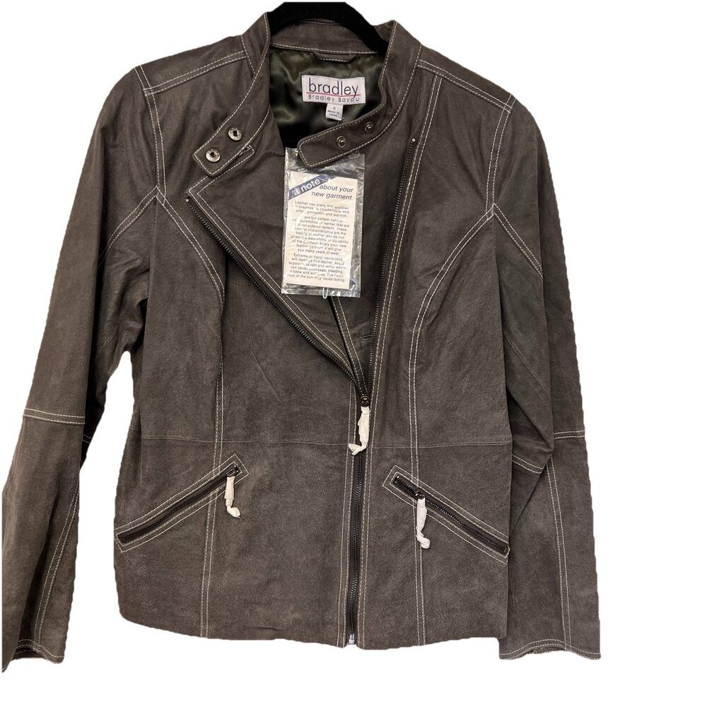NWT Bradley Bayou 100% Genuine Gray Leather Jacket Womens S